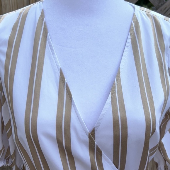 NWT Ann Taylor Gold Striped Wrap Dress Size Small Petite - Picture 5 of 10